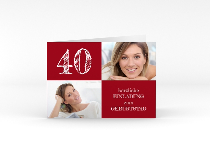 Einladung 40. Geburtstag Lebensfreude A6 Klappkarte quer rot hochglanz