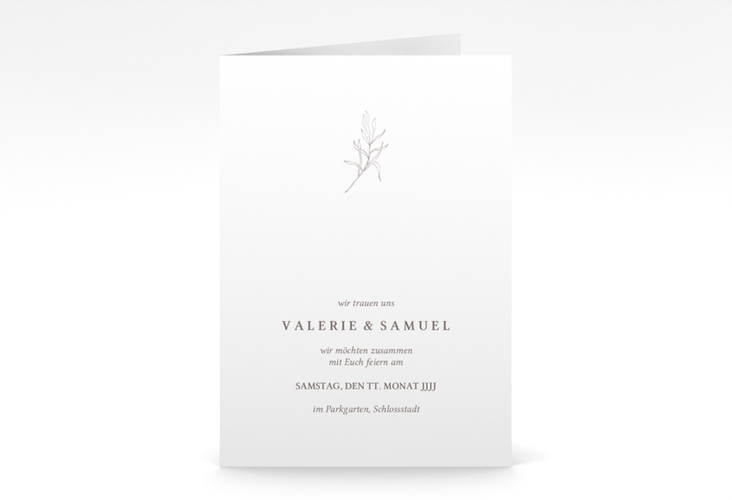 Einladungskarte Hochzeit Ivy A6 Klappkarte hoch weiss hochglanz minimalistisch mit kleiner botanischer Illustration