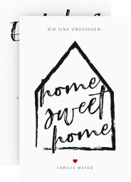 Party Einladung Sweethome A6 Karte hoch weiss mit Haus und Aufschrift home sweet home