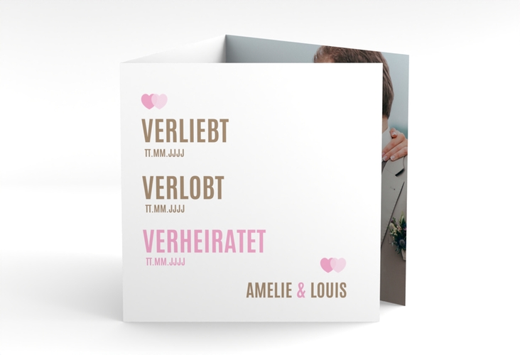 Dankeskarte Hochzeit Couple quadr. Doppel-Klappkarte rosa