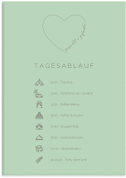 Klick: Details zu Tagesablauf Leinwand Hochzeit "Lebenstraum" anzeigen Tagesablauf Leinwand Hochzeit Lebenstraum 50 x 70 cm Leinwand mint