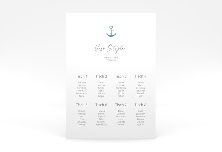 Sitzplan Poster Hochzeit Ankerliebe 50 x 70 cm Poster weiss im minimalistischen maritimen Design mit Anker
