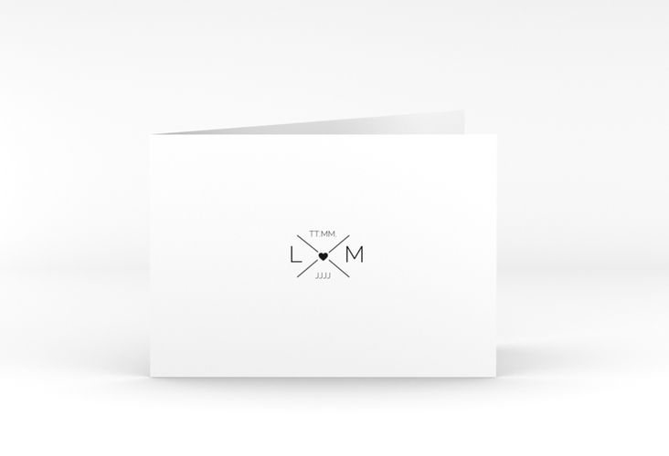Danksagungskarte Hochzeit Initials A6 Klappkarte quer schwarz hochglanz mit Initialen im minimalistischen Design
