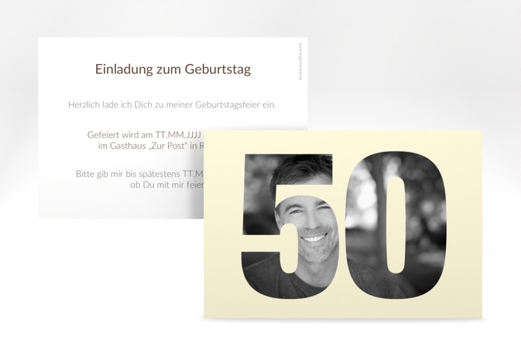 Einladung 50. Geburtstag Numbers A6 Karte quer beige