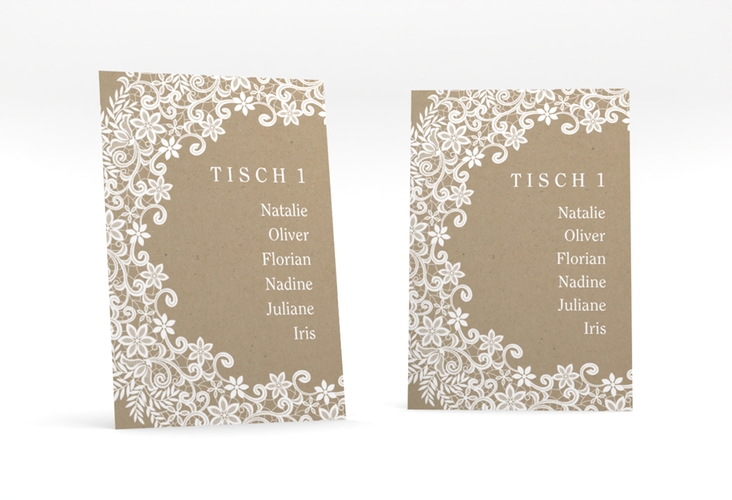 Tischaufsteller Hochzeit Mariage Tischaufsteller mit Bogen aus weißer Spitze