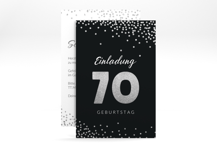 Einladung 70. Geburtstag Glitzer A6 Karte hoch grau