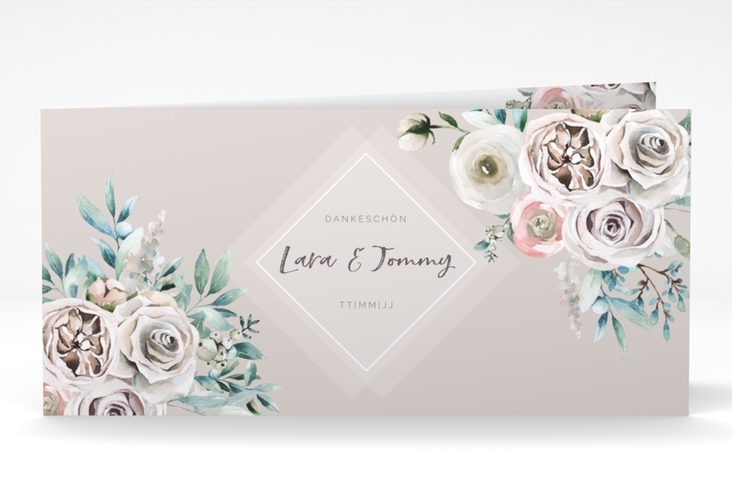 Danksagungskarte Hochzeit Romance lange Klappkarte quer rosa