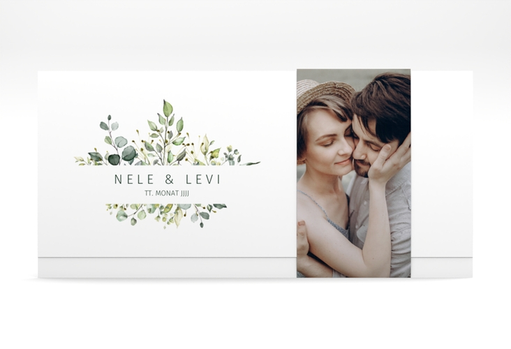 Hochzeitseinladung Enchanting Wickelfalzkarte + Banderole weiss