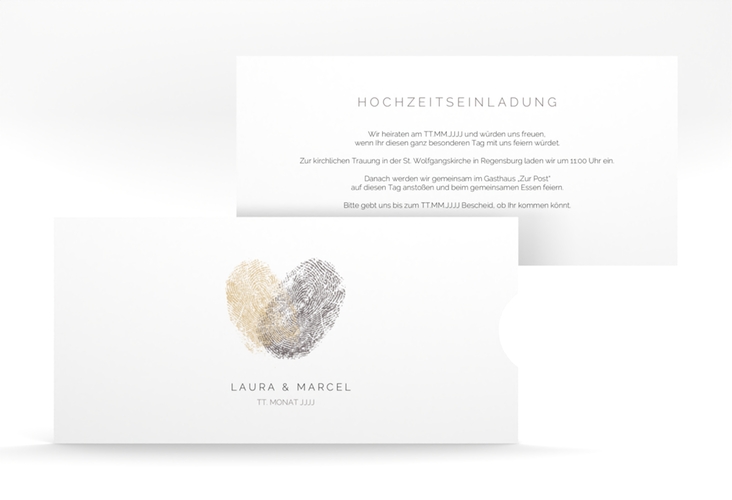 Hochzeitseinladung "Fingerprint" Einsteckkarte beige schlicht mit Fingerabdruck-Motiv