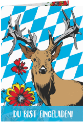 Einladung 70. Geburtstag Platzhirsch A6 Klappkarte hoch blau