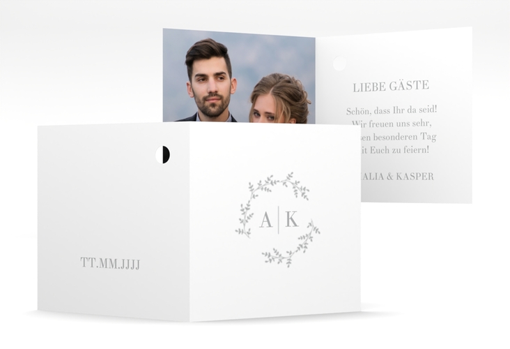 Geschenkanhänger Hochzeit Filigrana Geschenkanhänger 10er Set grau in reduziertem Design mit Initialen und zartem Blätterkranz