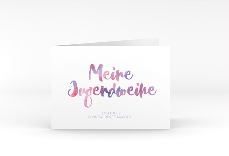 Einladungskarte Jugendweihe Multicolored A6 Klappkarte quer flieder hochglanz
