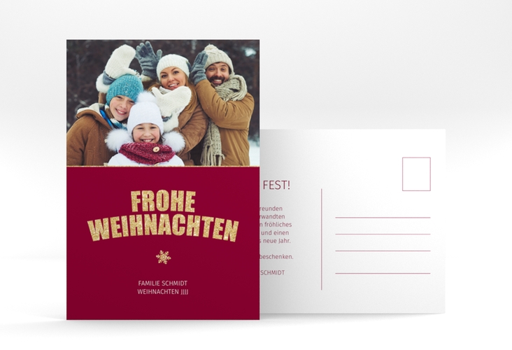 Weihnachtskarte Festtag A6 Postkarte rot zum selbst Gestalten mit Foto