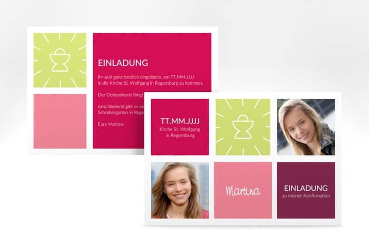 Konfirmationseinladung Segen A6 Karte quer pink