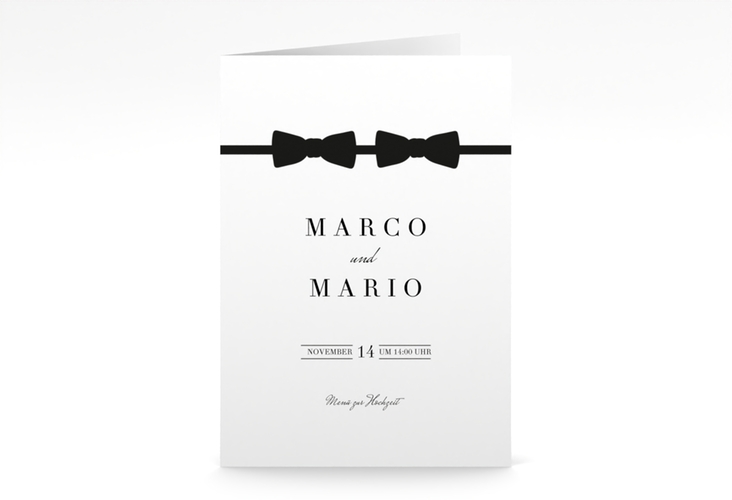 Menükarte Hochzeit Suits A5 Klappkarte hoch schwarz hochglanz