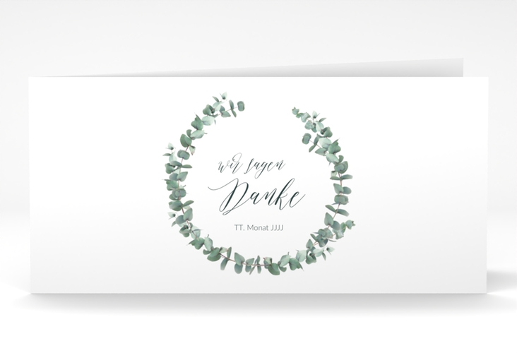 Danksagungskarte Hochzeit Silverleaf lange Klappkarte quer mit Eukalyptus-Zweig