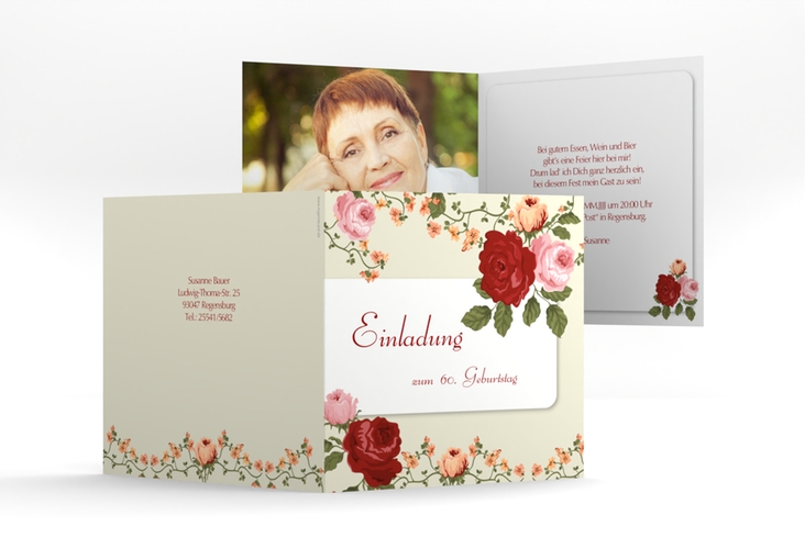 Einladung 60. Geburtstag Rosemarie quadr. Klappkarte