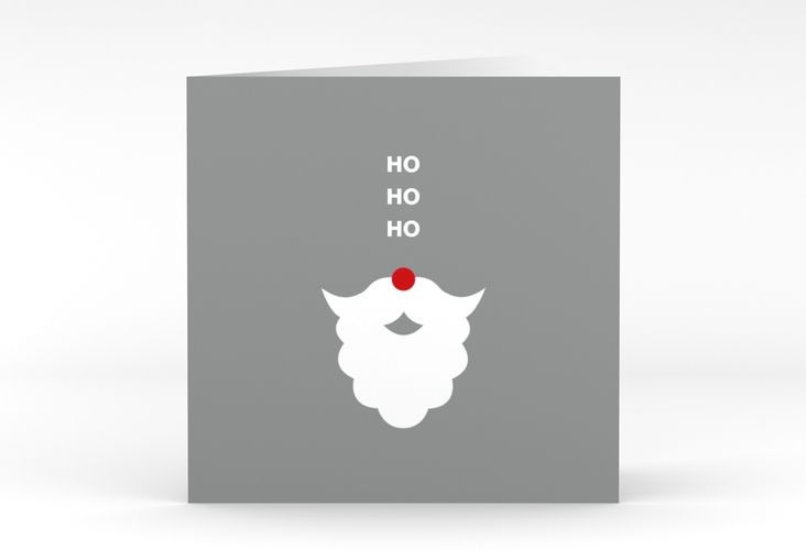 Geschäftliche Weihnachtskarte Hohoho quadr. Klappkarte grau mit Nikolausbart und roter Nase