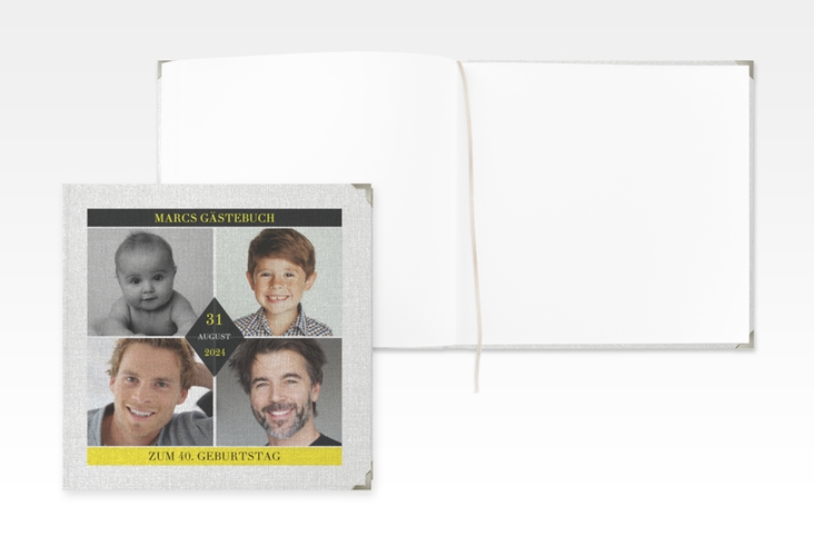 Gästebuch Selection Geburtstag Rhombus Leinen-Hardcover gelb modern mit vier Fotos