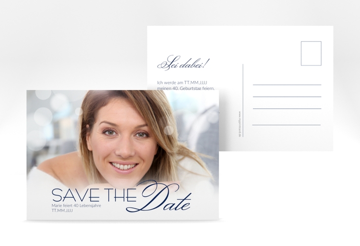 Save the Date-Postkarte Geburtstag Luminous A6 Postkarte blau hochglanz
