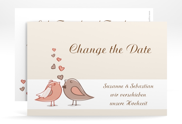 Change the Date-Karte Hochzeit Venedig A6 Karte quer mit Turteltauben-Paar im Cartoon-Stil