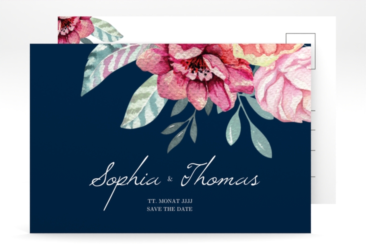 Save the Date-Postkarte Blooming A6 Postkarte blau