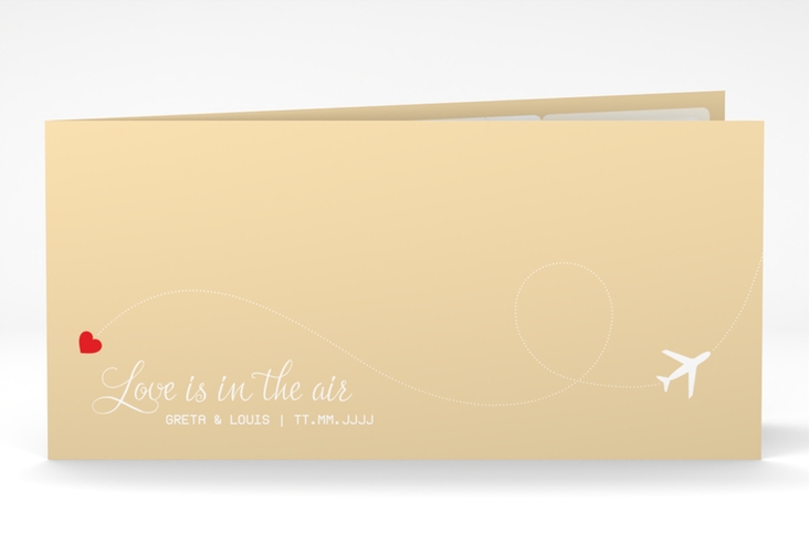Dankeskarte Hochzeit Weddingpass lange Klappkarte quer beige hochglanz