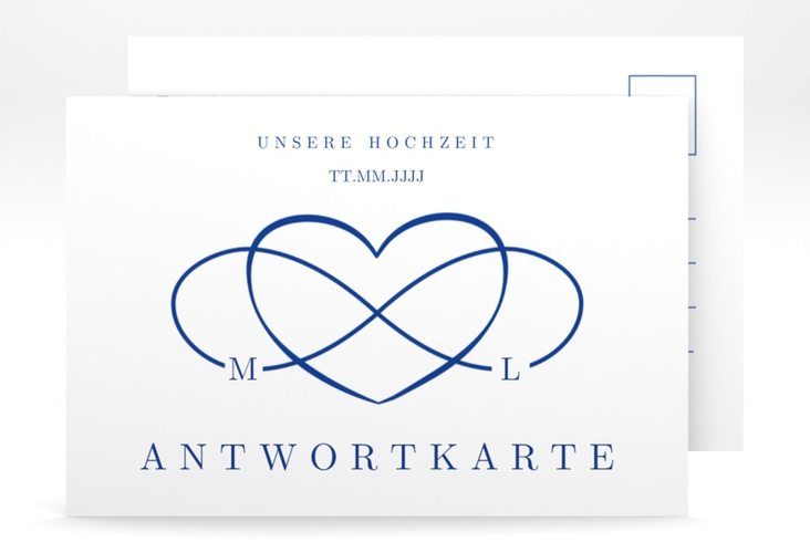 Antwortkarte Hochzeit Infinity A6 Postkarte blau hochglanz