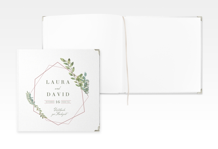 Gästebuch Selection Hochzeit Herbarium Leinen-Hardcover rosa mit geometrischem Rahmen und Blätter-Dekor