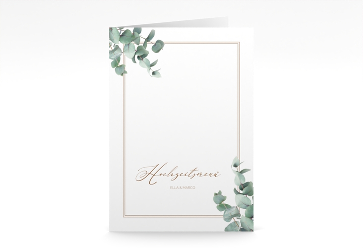 Menükarte Hochzeit Eucalypt A5 Klappkarte hoch mit Eukalyptus und edlem Rahmen