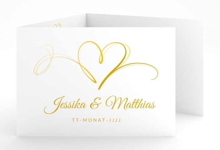 Hochzeitseinladung Envie A6 Doppel-Klappkarte gold hochglanz