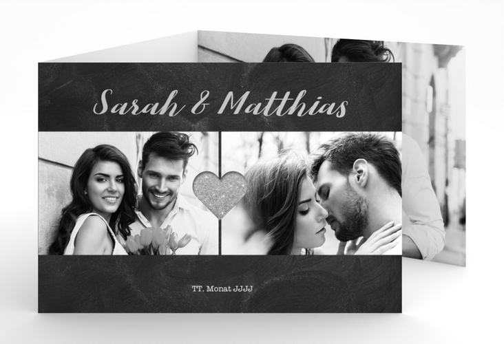 Hochzeitseinladung Sparkly A6 Doppel-Klappkarte grau hochglanz