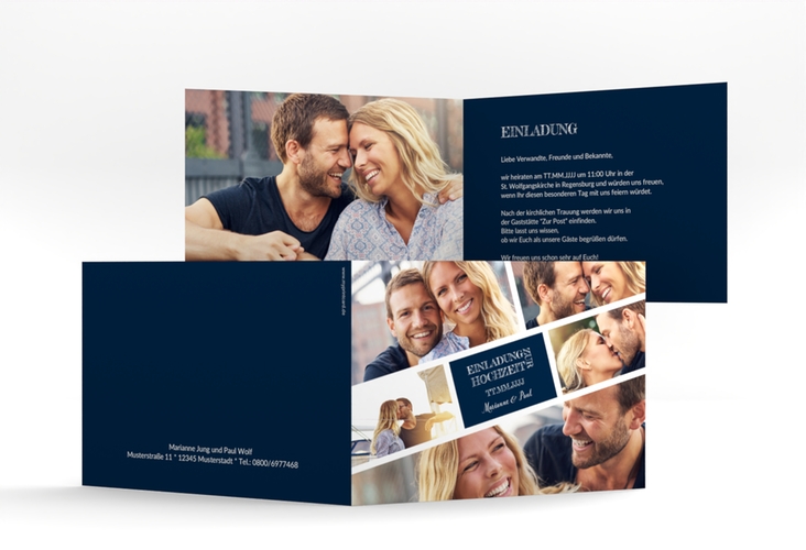 Hochzeitseinladung Rise A6 Klappkarte quer blau