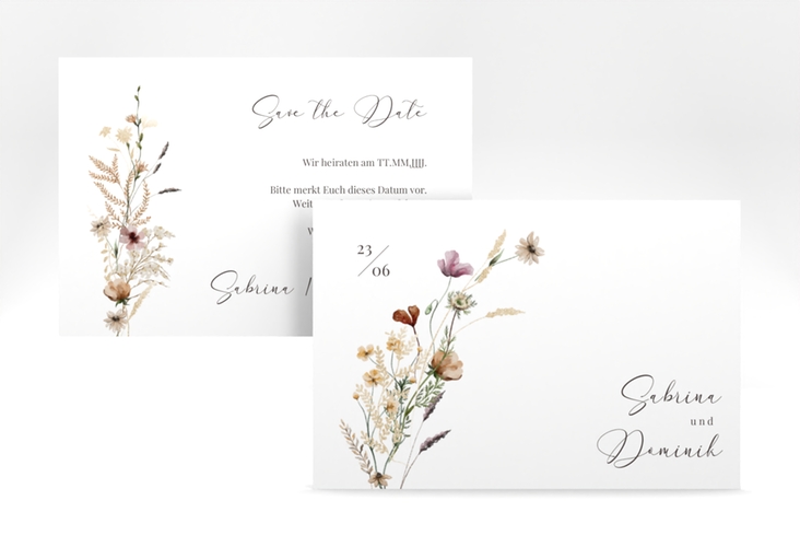Save the Date-Karte Sauvages A6 Karte quer mit getrockneten Wiesenblumen