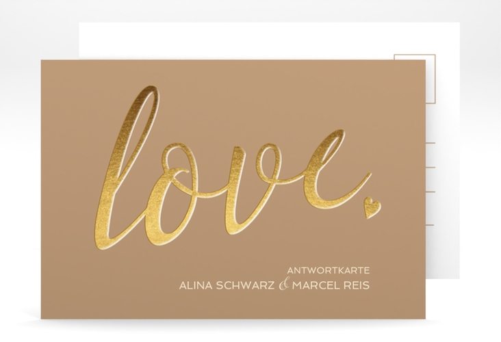 Antwortkarte Hochzeit Glam A6 Postkarte beige hochglanz