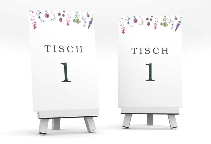 Tischnummer Hochzeit Wildblumen Tischaufsteller weiss