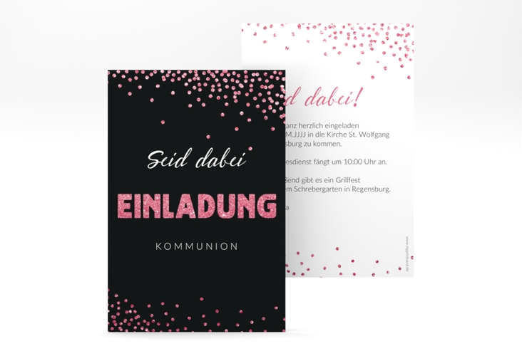 Kommunionseinladung Glittery A6 Karte hoch pink