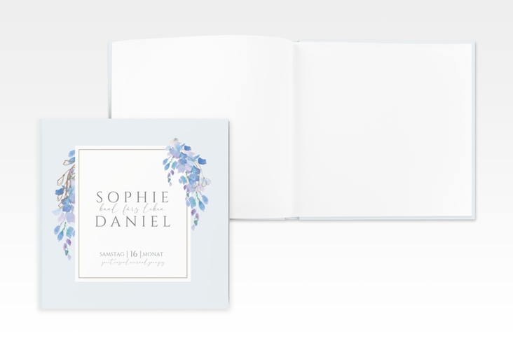 Gästebuch Creation Hochzeit Blauregen 20 x 20 cm, Hardcover blau mit Wisteria-Blüten