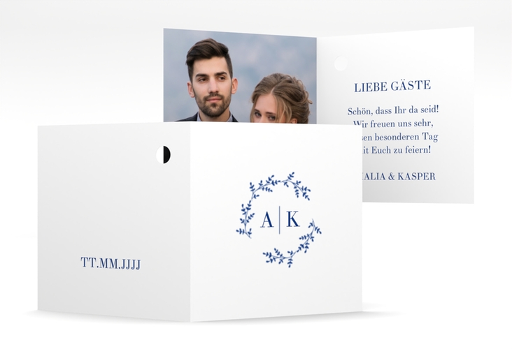 Geschenkanhänger Hochzeit Filigrana Geschenkanhänger 10er Set blau in reduziertem Design mit Initialen und zartem Blätterkranz