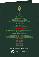 Klick: Details zu Geschäftliche Weihnachtskarte "Binär" anzeigen Geschäftliche Weihnachtskarte Binär A6 Klappkarte hoch gruen mit Weihnachtsbaum aus Binärzahlen
