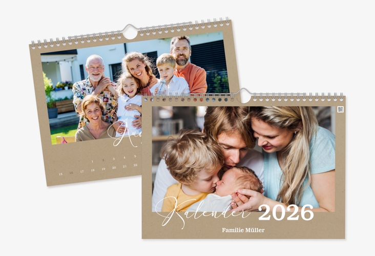 Wandkalender A4 Querformat Unser Jahr A4 quer Kraftpapier