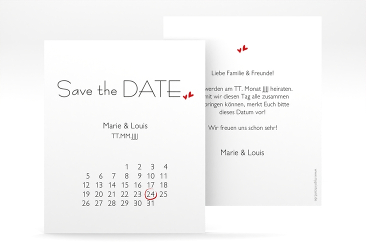 Save the Date-Kalenderblatt Twohearts Kalenderblatt-Karte