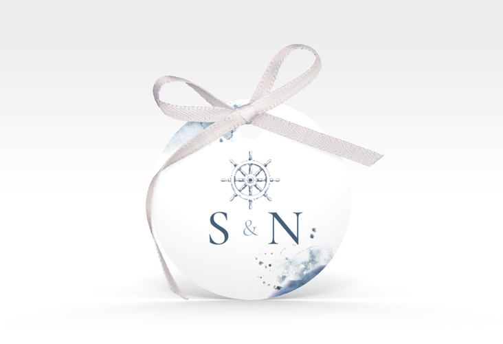 Geschenkanhänger Hochzeit Steuerrad Geschenkanhänger, rund blau in maritimen Blautönen