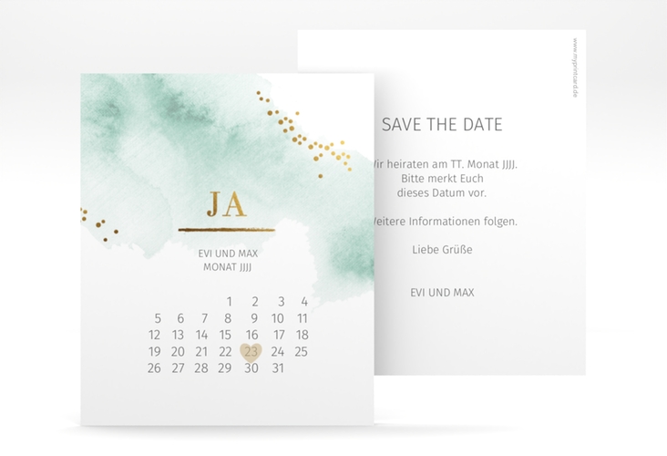 Save the Date-Kalenderblatt Pastell Kalenderblatt-Karte mint hochglanz
