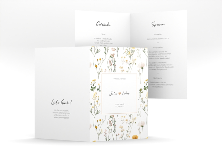 Menükarte Hochzeit Blumenwiese A5 Klappkarte hoch