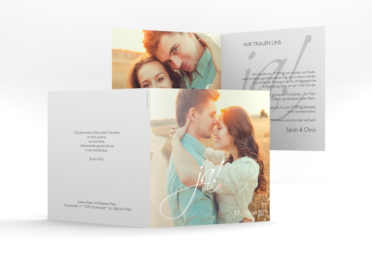 Hochzeitseinladung Clarity quadr. Klappkarte weiss hochglanz