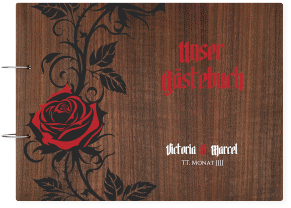 Gästebuch Holzcover Nussbaum "Red Rose"