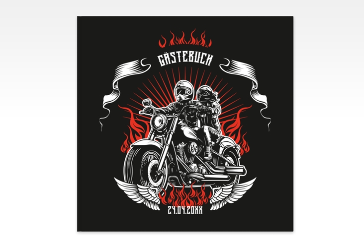 Gästebuch Creation Biker 20 x 20 cm, Hardcover mit Rocker-Paar auf Motorrad