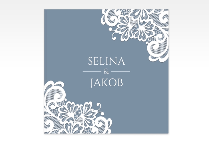 Gästebuch Creation Hochzeit Vintage 20 x 20 cm, Hardcover blau mit floraler Spitze