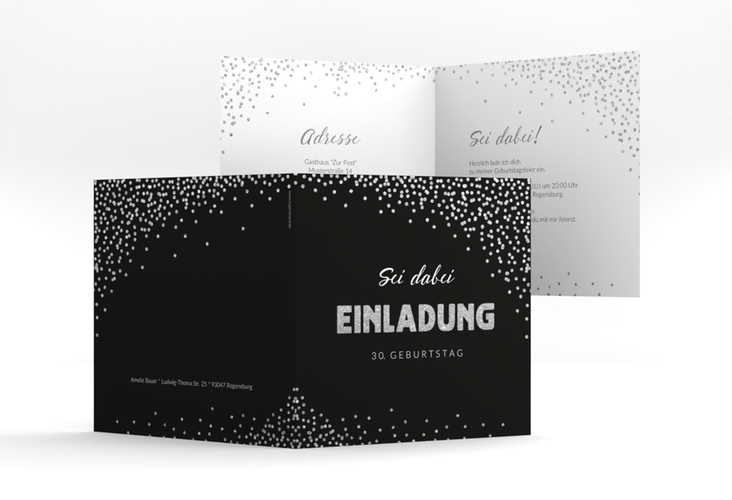 Einladung Geburtstag Glitzer quadr. Klappkarte grau